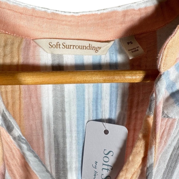 SOFT SURROUNDINGS Striped Gauze Tasseled Midi Smock Dress - Picture 7 of 9